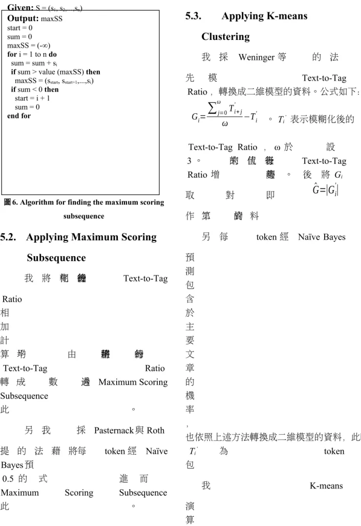 圖 6. Algorithm for finding the maximum scoring subsequence