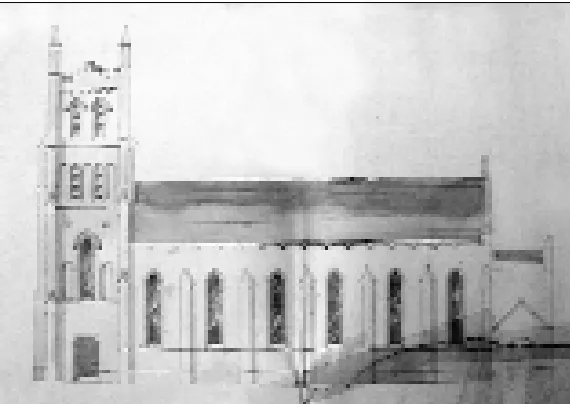 Fig. 3: Farsley, Leeds, St John theEvangelist, 1842–3.Wallen’s executedchancel was significantly longer than theone shown here and the upper section ofthe tower was also modified beforeconstruction
