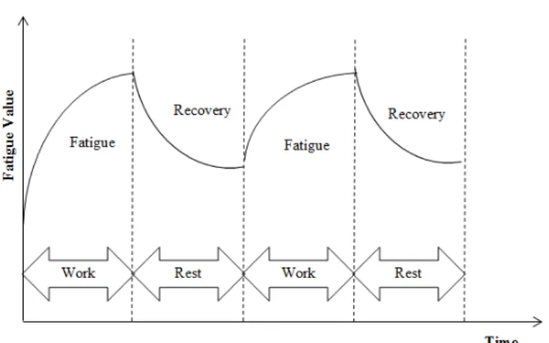 Figure 1. The trend of the fatigue and recovery over time position 