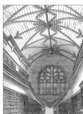 Fig. 5. King’s College Chapel, thenave, facing west, converted to a libraryin 1773, engraved by Robert Billings,1845.