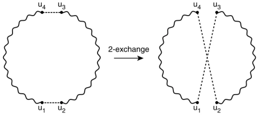 Figure 1.6 Schematic view of a single SLS step based on the standard 2-exchange neigh- neigh-bourhood relation for the TSP.