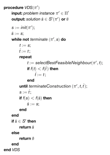 Figure 2.3 Algorithm outline for Variable Depth Search for optimisation problems; for details, see text.