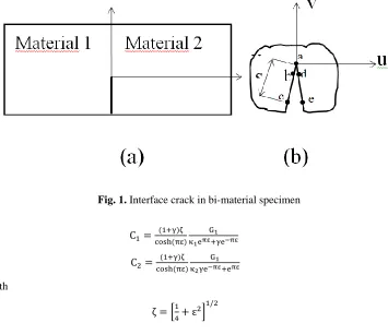 Fig. 1. Interface crack in bi-material specimen 