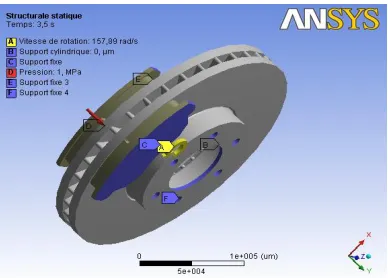 Fig. 6. Boundary conditions and loading imposed on the disc-pads. 