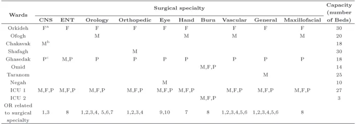 Table 4. Wards capacity and combination of patients in each ward.