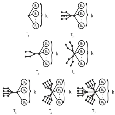 Fig. 5. Proposition 1 claims that to the central vertex of the minimum-ABC trees only branches of the type B1, B2, and B3 are attached