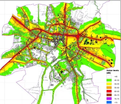 Fig. 2. Night-time acoustic map of Lublin [Acoustic map..., 2012]