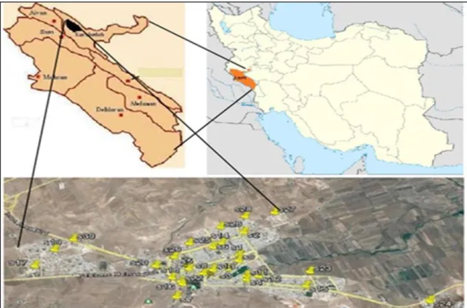 Figure 1. Location of Sarableh city (Iran) and water sampling stations. 