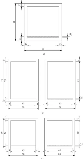 Figure 3. Sections of undamaged and damaged columns and beams: (a) The section used for the calculation of bending rigidity, (b) sections of undamaged and damaged beam, and (c) sections of undamaged and damaged column.