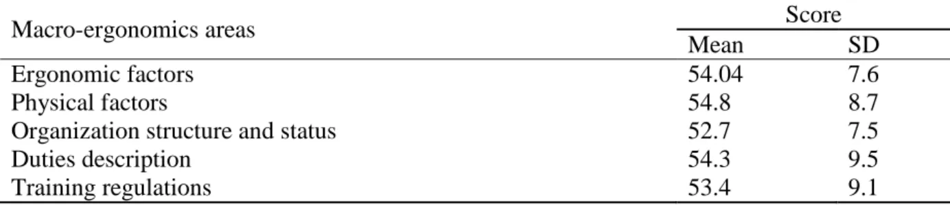 Table 1. Mean of macro-ergonomics areas score. 