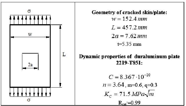 Fig. 1. Model of skin/plate panel with initial crack 