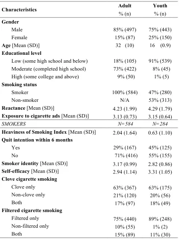 Table 4.6. Sample characteristics by age group and smoking status 