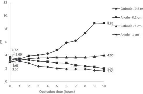 Fig. 5. The pH changes in the electrochemical process applying AEM