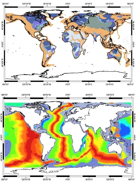 Figure 1.  delimiting the tectonic age pattern for continental areas. In the case oceanic areas 15 categories of tectonic age were used in 