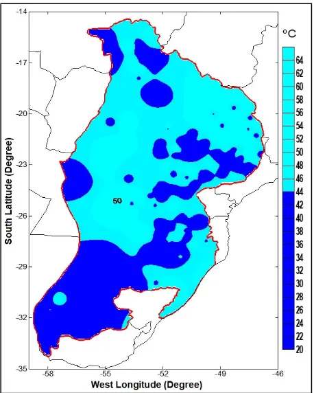 Figure 9 - Temperature distribution at 5km depth in the Parana basin. 