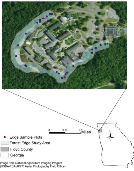 Figure 3: Location of 25 plots surveyed to assess invasiveplants present in the forest edge.