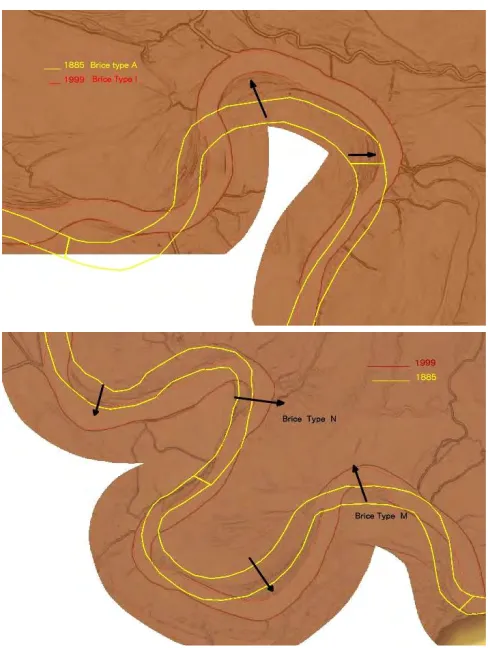 Figure 8: A.(Top) Example of a simple meander loopbecoming more complex as it changes from a simplevalley legs of the simple meander