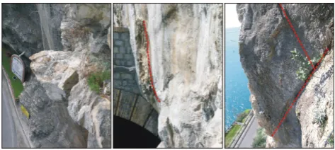 Figure 3. Examples of unstable blocks impending over the studied road stretch. Fig. 3