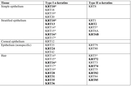 Table 2.1. Type I and II α-keratin expression in humans 