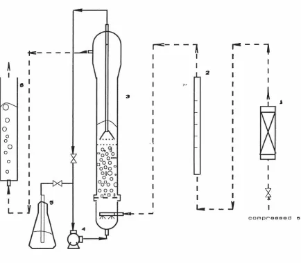 Figure 3.4 Schematic diagram of the liquid-solid-gas fluidized bed reactor 1. filter 2