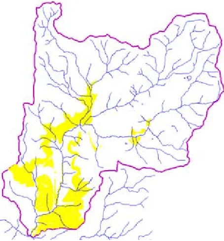 Figure 3: Land units (250 hectares) selected as beingthe best for conversion of the initial land-use-type togenerate the maximal possible income and to store themaximal possible amount of carbon in the soil 30 yearsafter the conversion, while the income generated is threeEucalyptus globulus plantation when the objective is totimes more important than the carbon stored