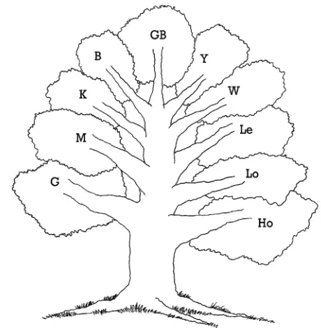 Figure 1:The ‘tree’ of growth equations suggestedby forest scientists to about 1959, following Hossfeld’smodel introduced in 1825, as assembled by Kiviste(1988) and Zeide (1993).Symbols are the ﬁrst char-acter of model names in Table 1, with oldest models areat the bottom.