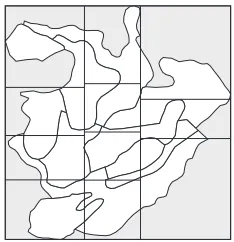 Figure 4:The sampleareadecomposedusingthe compartments (P =11). The optimal area foreach subdomain is 31,970m2 while the actual sizesvary between 12,340 m2and 64,000 m2.