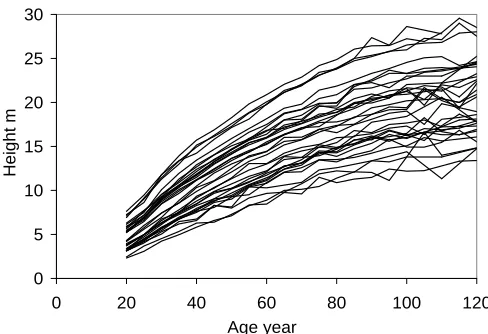 Figure 1: Height series of pine stands by forest site type.