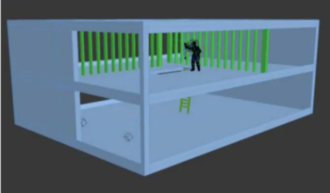 Figure 9. VIBSIM simulation results concerning a worker's visibility near a slab opening.