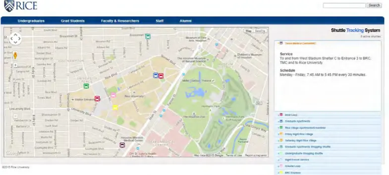 Figure 2.2 : Rice University Shuttle Tracking 