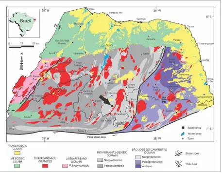FIGURE 2 - Compartmentalization of the northeast portion of the Borborema Province, according to Medeiros et al