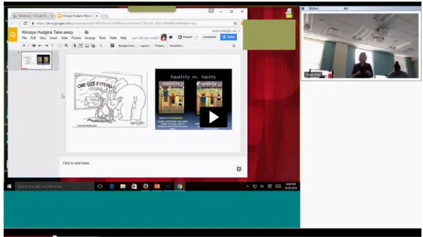 Figure 1. Screenshot from WebEx showing on-campus standing and holding a pendant to direct the swivel camera