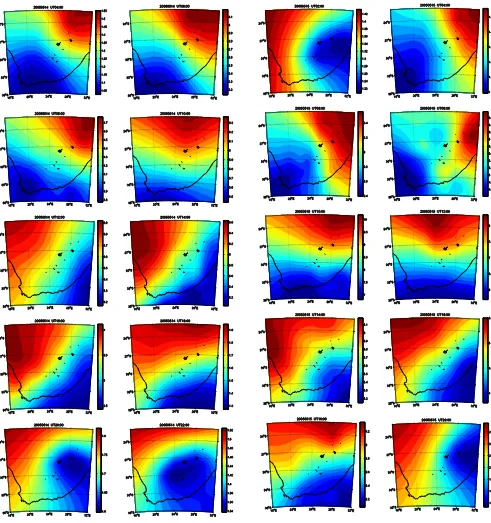 Figure 4Fig. 4. Map of the electron density changes at an altitude of 350 km from 04:00UT on 14 May to 20:00UT on 15 May(unit:  Continued.