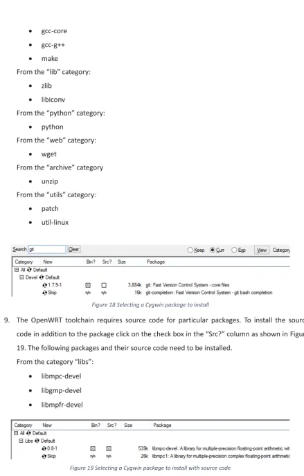 Figure 19 Selecting a Cygwin package to install with source code 