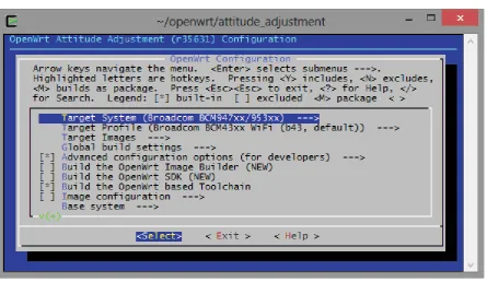 Figure 24 Selecting build options for OpenWRT. 