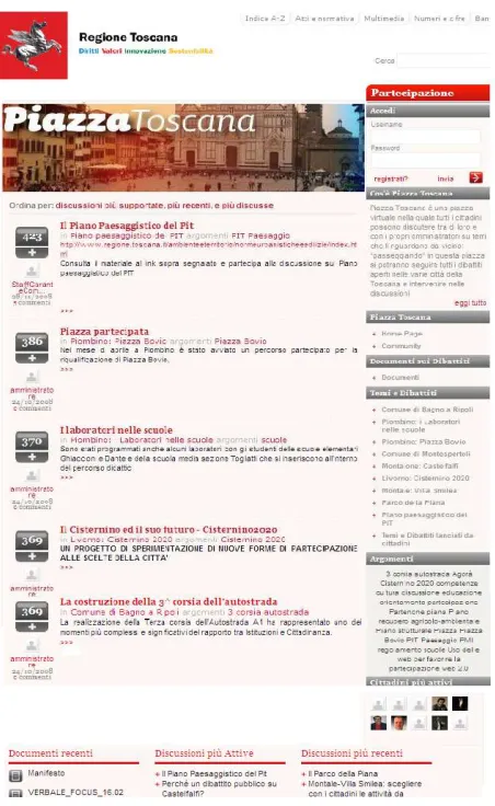 Figure 10: The “Piazza Toscana” home page8 