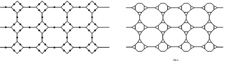 Figure 8. (a) Subdivision graph 2D-lattice TUC4C8[4,3]. (b)Subdivision graph of line graph of 2D-lattice.