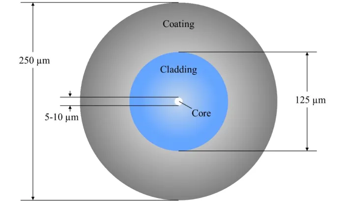 Figure 5.1: Dimensions and composition of a single mode  optical fiber 