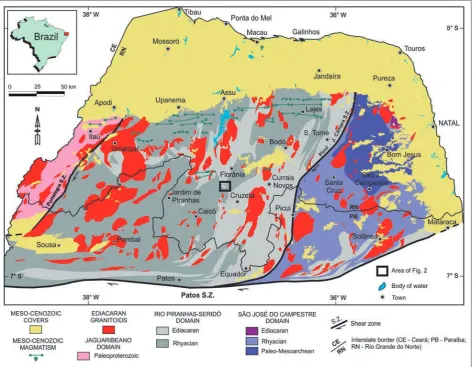 Figure 1 - Geological framework of northeastern Borborema Province showing the studied area