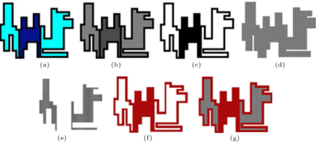 Figure 2. The main steps of 2D modelling process of a schematic structure made of two dierent materials: (a) Input image; (b) the input image in greyscale; (c) the greyscale image after contrast enhancement; (d) FE model of the whole structure as one mate