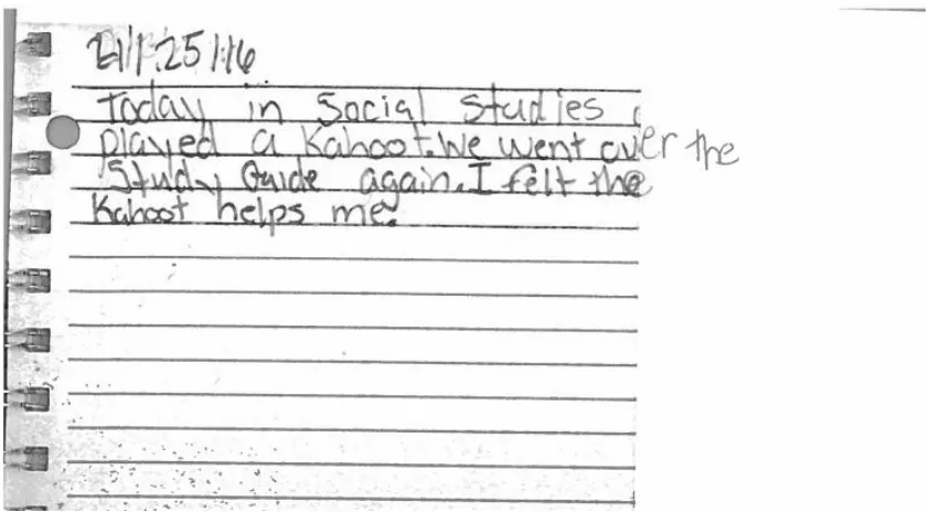 Figure 4.2 A page from Anastasia’s journal in which she suggests that an interactive computer game helps her in social studies