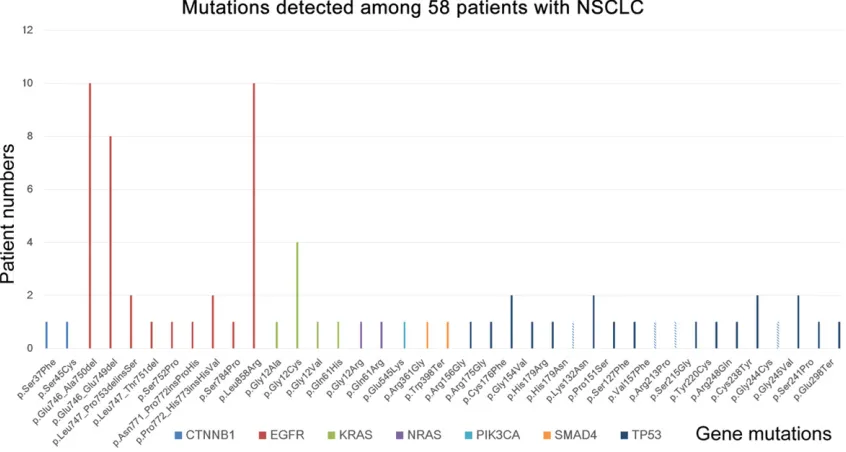 Figure 1. Mutations detected among 58 NSCLC patients. Distribution of the Mutations in 58 NSCLC patients.