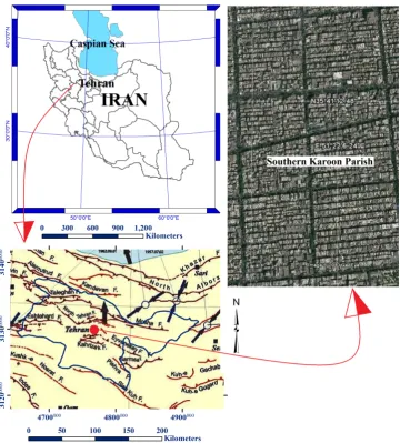 Fig. 1. Study area: southern Karoon parish, Tehran, Iran and the surrounding active faults.2  