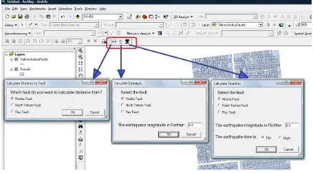 Fig. 5. Earthquake damage assessment (EDA) tool: commands and associated window forms.