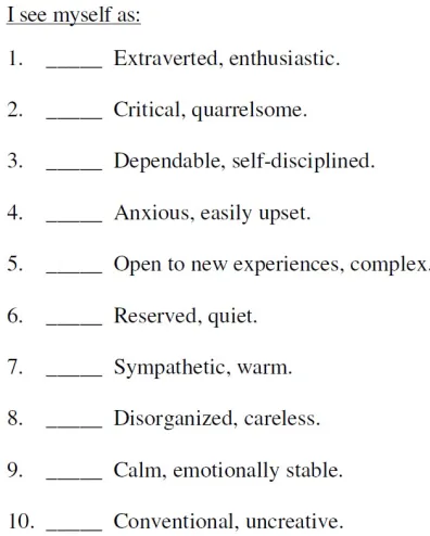 Figure 2.1: TIPI quesionnaire by Gosling et al. (2003)