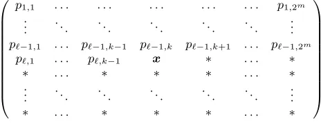Table 1: The partially ﬁlled matrix P in the recur-sion step in the proof of Lemma 11.