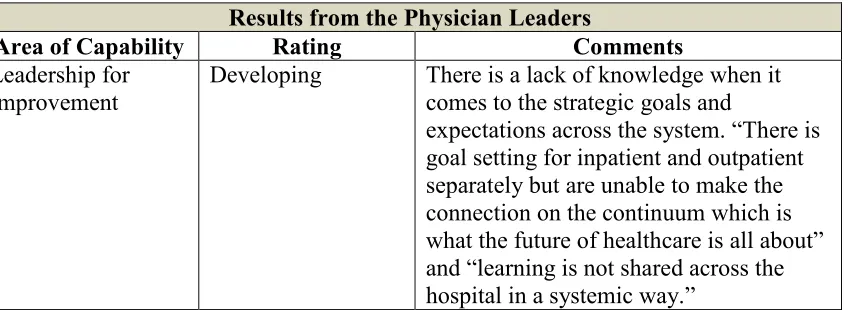 Table 3.1 Results of the IHI Self-Assessment Tool 