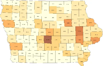 Figure 4.1 Iowa counties and their population (2010 census). 