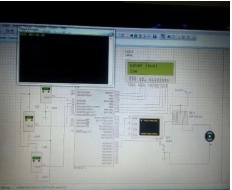 Fig 7: stimulation output by proteus software. The irrigation system can be adjusted to a variety of specific crop needs and requires minimum maintenance