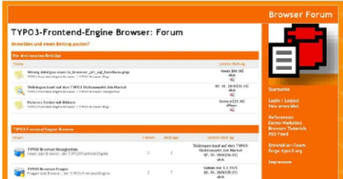 Illustration 1: The TYPO3-Frontend-Engine Browser Forum